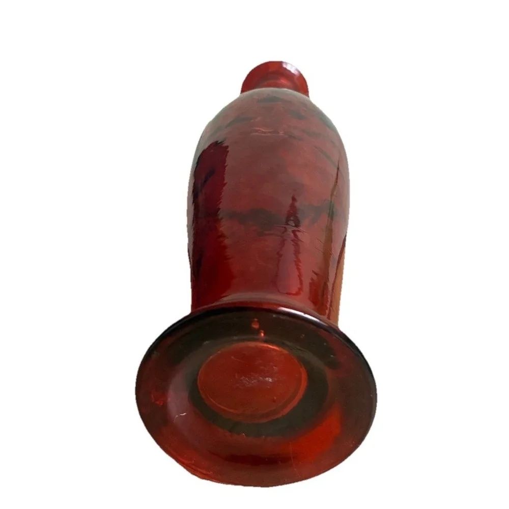 Vintage Red Art Glass Vase Decanter Molded  Bottle Melos Spain 17